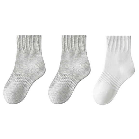 Zwiiyzr Kids Cotton Crew Socks 3 Pairs Of Solid Color Mid-Calf Socks for Girls Warm and Breathable Fits 3-16 Years Old White