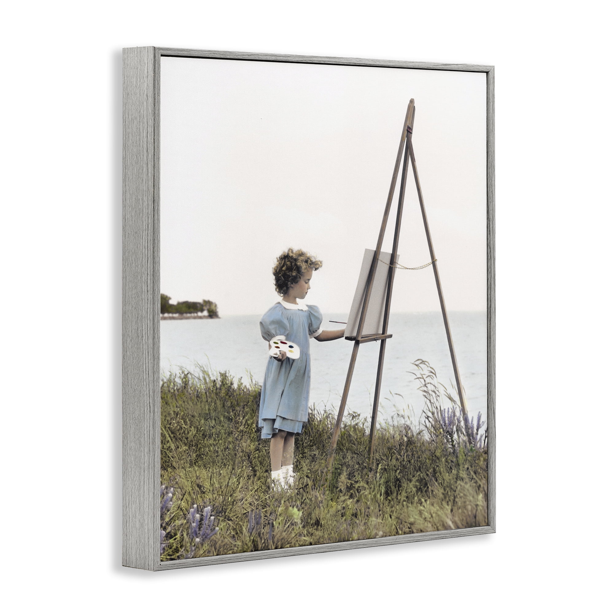 Stupell Industries Child Painting on Easel Gray Framed Giclee Art, design by Kendra Dew