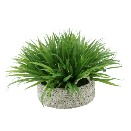 

House of Silk Flowers Faux Ribbon Grass in Large White Seagrass Tray Basket