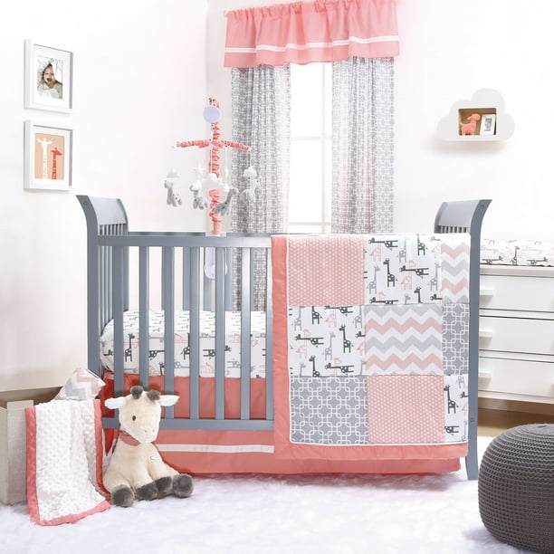 The Peanut Shell 3 Piece Baby Crib Bedding Set Uptown Girl Coral
