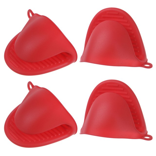Unique Bargains Lot de 4 Gants de Four Mini Épaissis Mitaines de Four en Silicone Résistantes à la Chaleur Support de Casserole pour Doigts Rouge