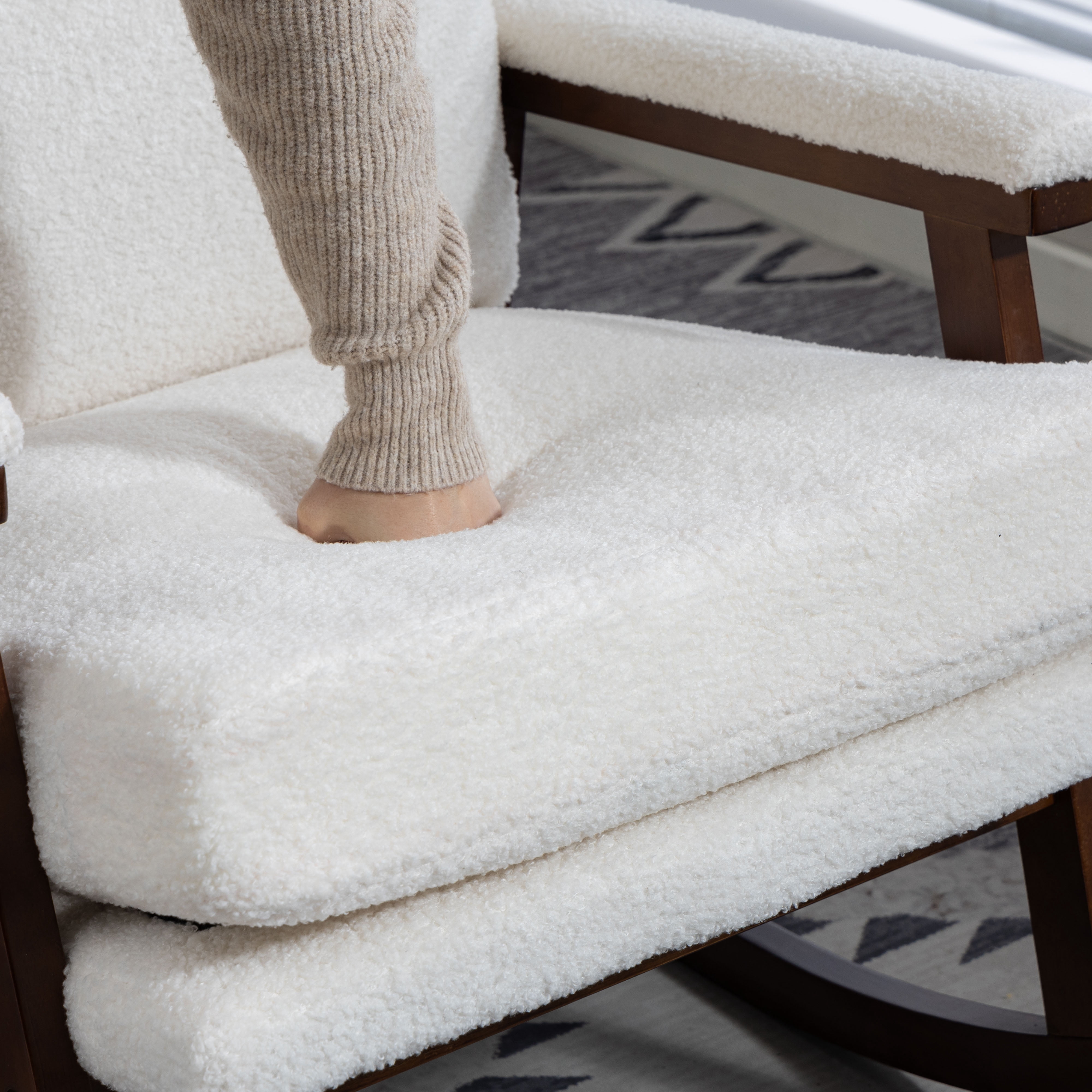 Aukfa Upholstered Accent Rocking Chair with High-Density Foam Cushio for Living Room Bedroom Reading,250 lbs Capacity,White