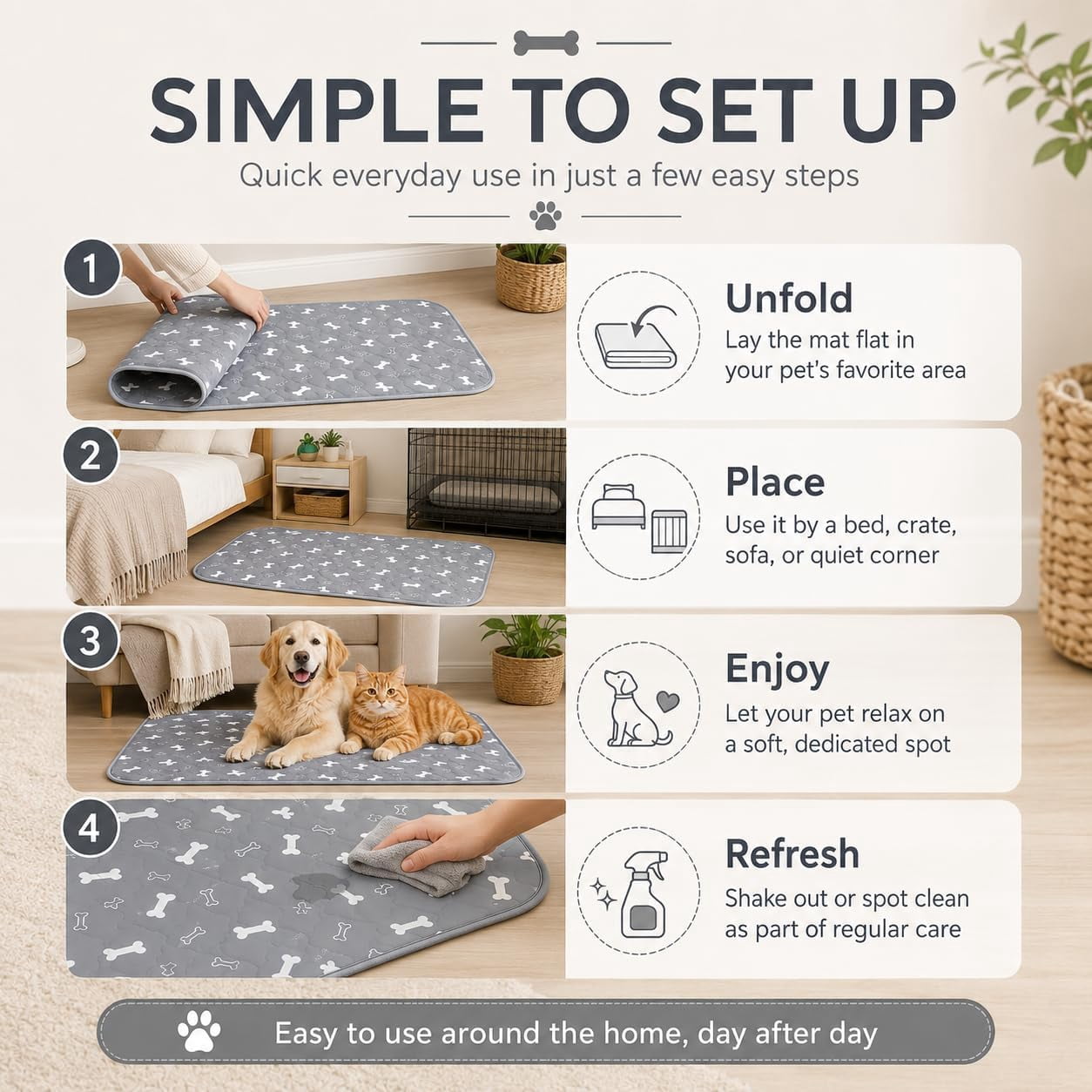 NovaPaw Washable Puppy Pee Pads, Reusable Dog Training Pads with Ultra Absorbent Multi-Layer Design, Leakproof Non-Slip Pet Potty Pads for Puppies, Dogs, Cats, Crates and Indoor Use(M:23.6*15.7in)