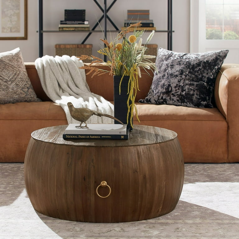 Steil Solid Wood Drum Coffee Table Integrated Wireless Charging