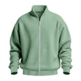 thumbnail image 4 of Fmbrln Mens Zip Up Sweatshirt Knit Long Sleeve Stand Collar Jacket Fall Winter Casual Solid Color Tops Green 2XL, 4 of 6