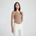 thumbnail image 2 of Chaqueta deportiva con capucha y media cremallera para mujer, ropa de yoga desnuda de alta elasticidad, top ajustado de manga larga, 2 of 4