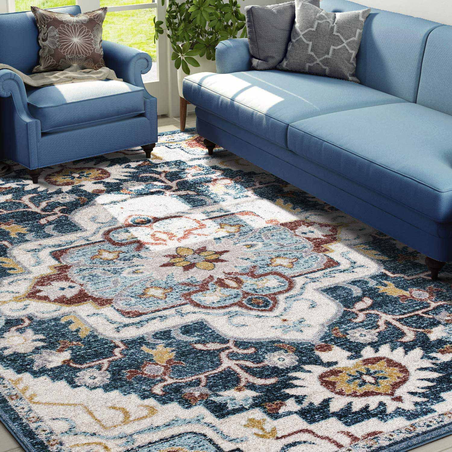 Area Rugs 8'x 10' Classic Floral Pattern Tufting Carpets for Living