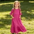 thumbnail image 6 of Busydd Girls Maxi Dress 4-14 Years Casual Short Sleeves Ruffle Hem Girls Dresses Fashion Tiered Solid Color Flowy Long Dress with Pockets 4-5 Years, 6 of 8