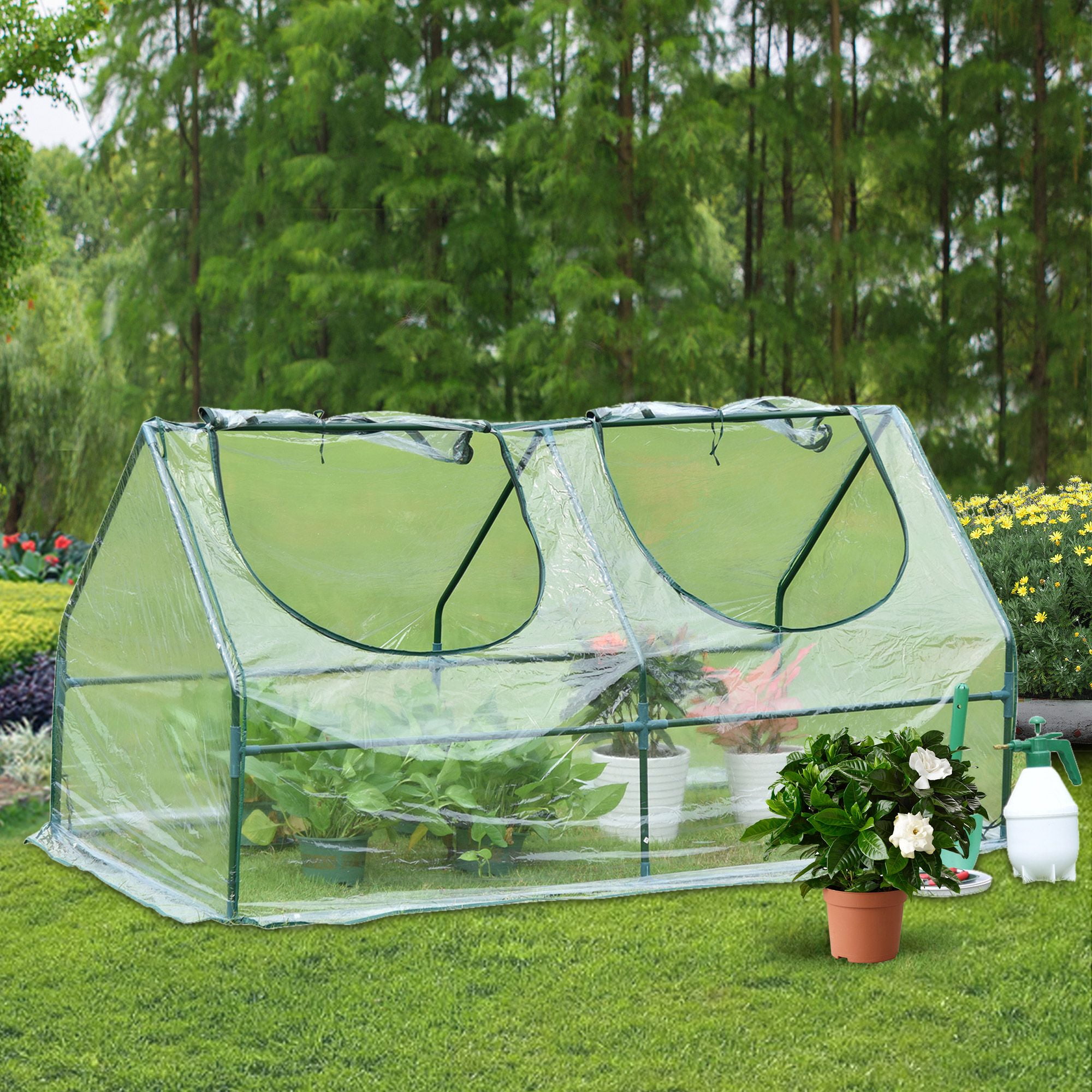 Portable Mini Greenhouse with Large Zipper Doors, Greenhouse for Indoor  Outdoor with Sturdy Frame, Green House Canopy for Plant, Clear, LJ1873 