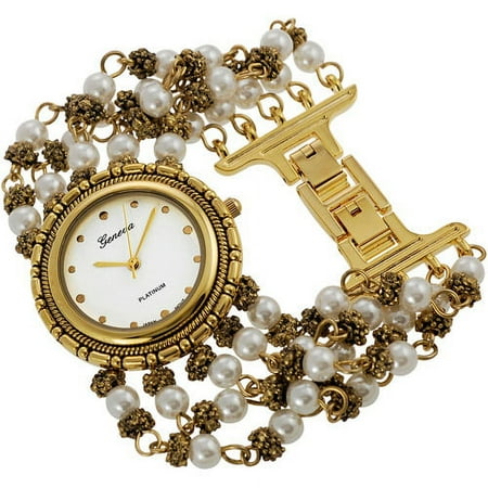 Geneva Women's Platinum Faux Pearl Watch