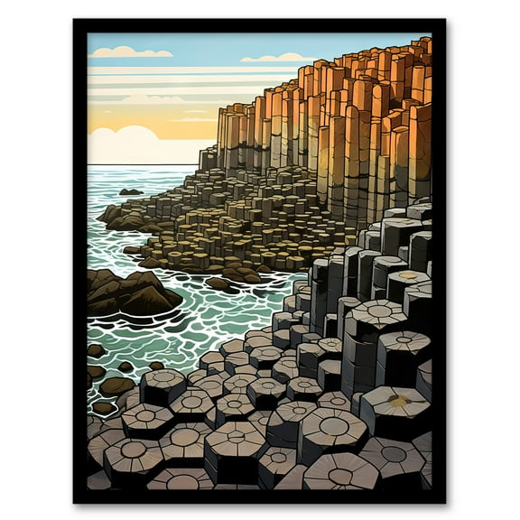 The Giants Causeway Artwork Ireland Coastal Cliffs Volcanic Formation Irish Sea Art Print Framed Poster Wall Decor 12x16 inch