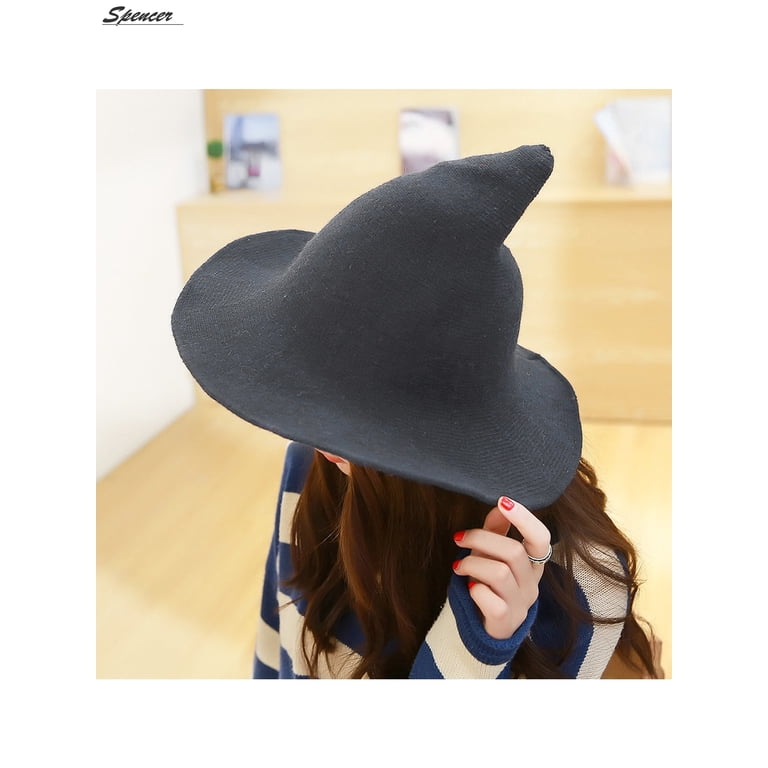 Pointed Knit Witch Hat in Charcoal Gray Spencer Winter Halloween Steeple Wool Big Brimmed Pointed  main image 3