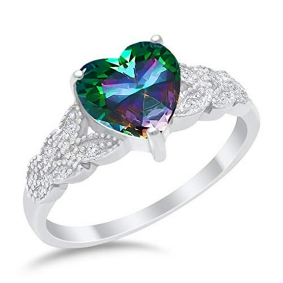 Heart Promise Accent Ring Rainbow CZ 925 Sterling Silver Size 5