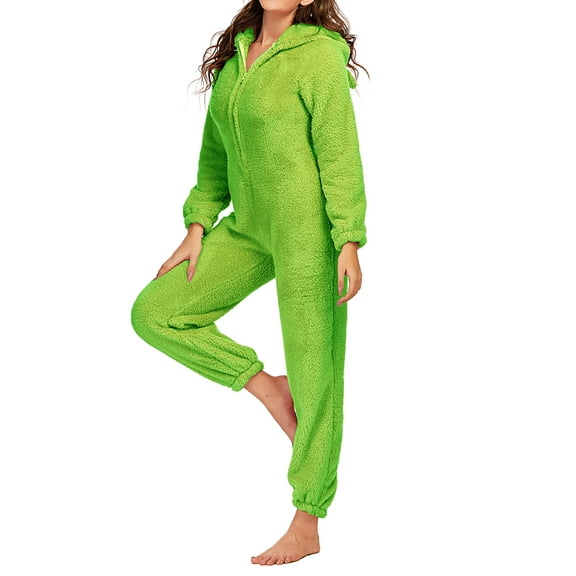 Moxiu Women Winter Warm Furry Sherpa Romper Fleece one-piece Pajama One Piece Zipper Fuzzy Hooded Jumpsuit Sleepwear Loungewear,One Piece Pajamas for Women Plush Homewear 2023