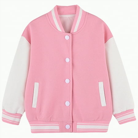 Hessimy Kids Boys Girls Baseball Jackets Fit Jacket Casual Lightweight Plain Button Cardigan School Coat With Pocket (Pink 15-16 Years)