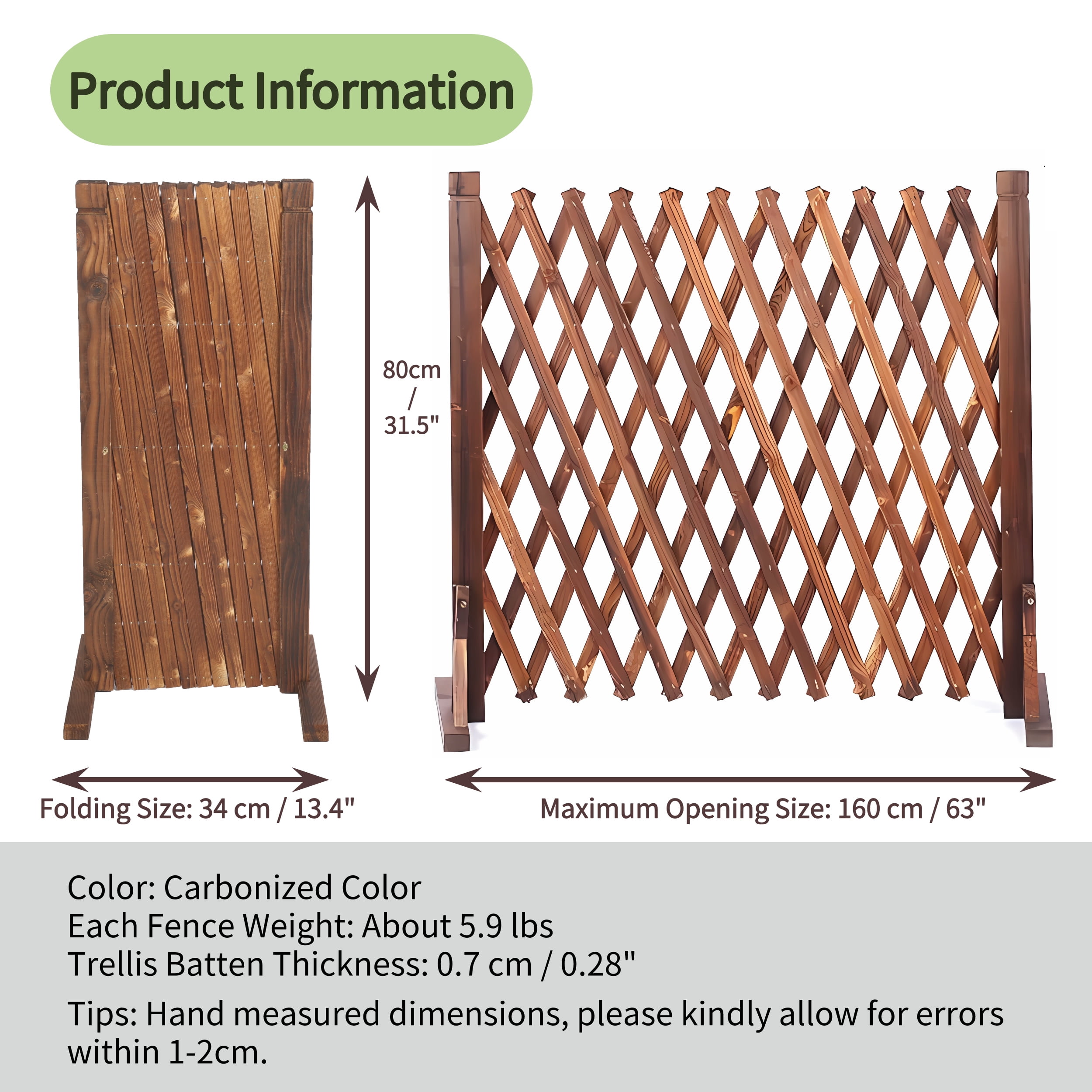 IAJXWI 2 Pack 27.5" x 63" Extendable Instant Wood Fence, Pet Gate Retractable Fences Barrier Section Partition for Home Garden Indoor Outdoor Yard, Dog Gate