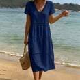 thumbnail image 3 of YuXingFu Midi Dresses for Women Mid-Length Plus Size Womens Dress Short Sleeve Solid Color Casual Summer Navy #1 XL, 3 of 7