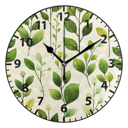 Soft Green Leaves Wall Clock Modern Small Clock Black Hands for Office, Home, Bedroom,School 9.84in