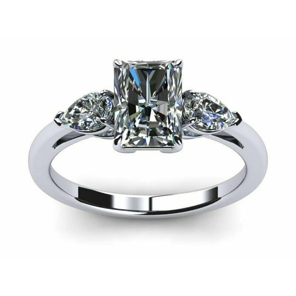 HeartsAndYou 1.6ct Radiant Cut Moissanite Three Stone Engagement Ring for Women 18k White Gold Over Silver