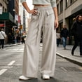 thumbnail image 2 of ZHYou No Boundarie Womens Baggy Pants Casual Stretch Waist Drawstring Quick Dry Wide Leg Lounge Trousers,Beige,Size S, 2 of 7