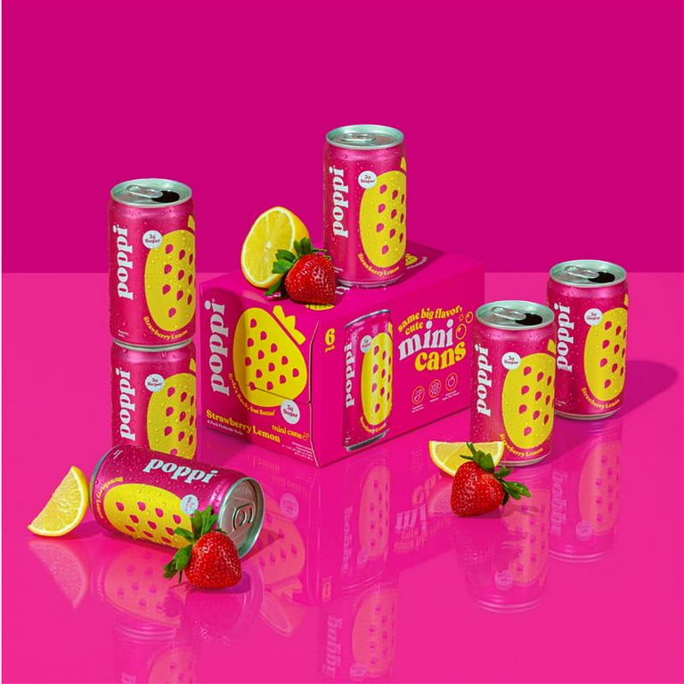 poppi Strawberry Lemon Prebiotic Soda Mini Can, 7.5 fl oz, 6 Pack