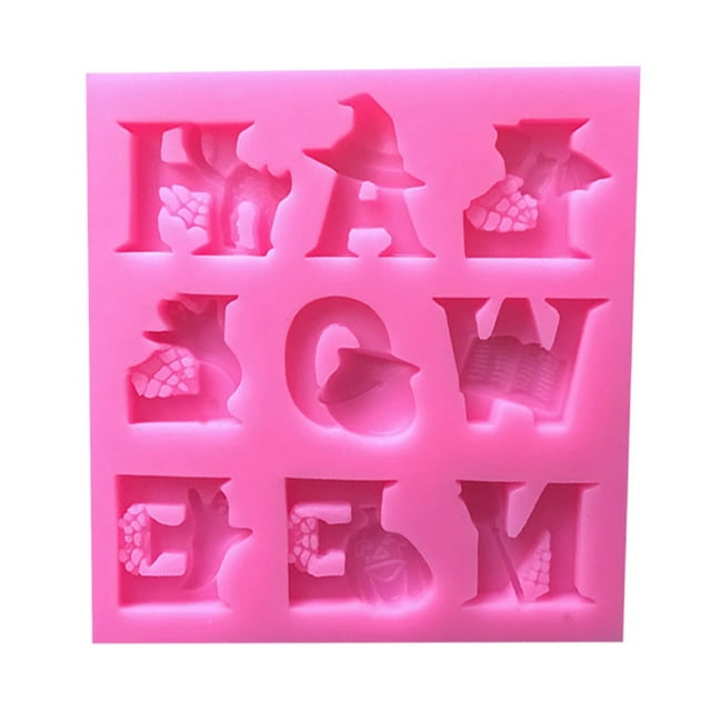 Halloween Witch Ghost Pumpkin Letters Cake Mold DIY Cake Fondant Baking Mold Pink