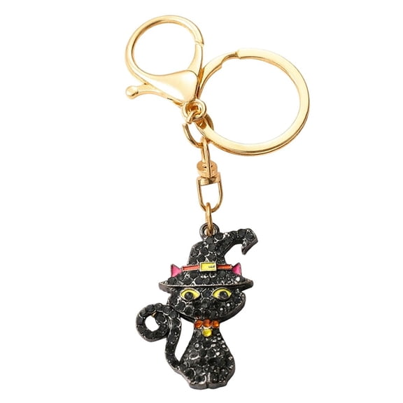 Halloween Keychain - Ghost Pumpkin Black Cat Witch Hat Spider Web Charm, Key Ring Holder for Bag Decor