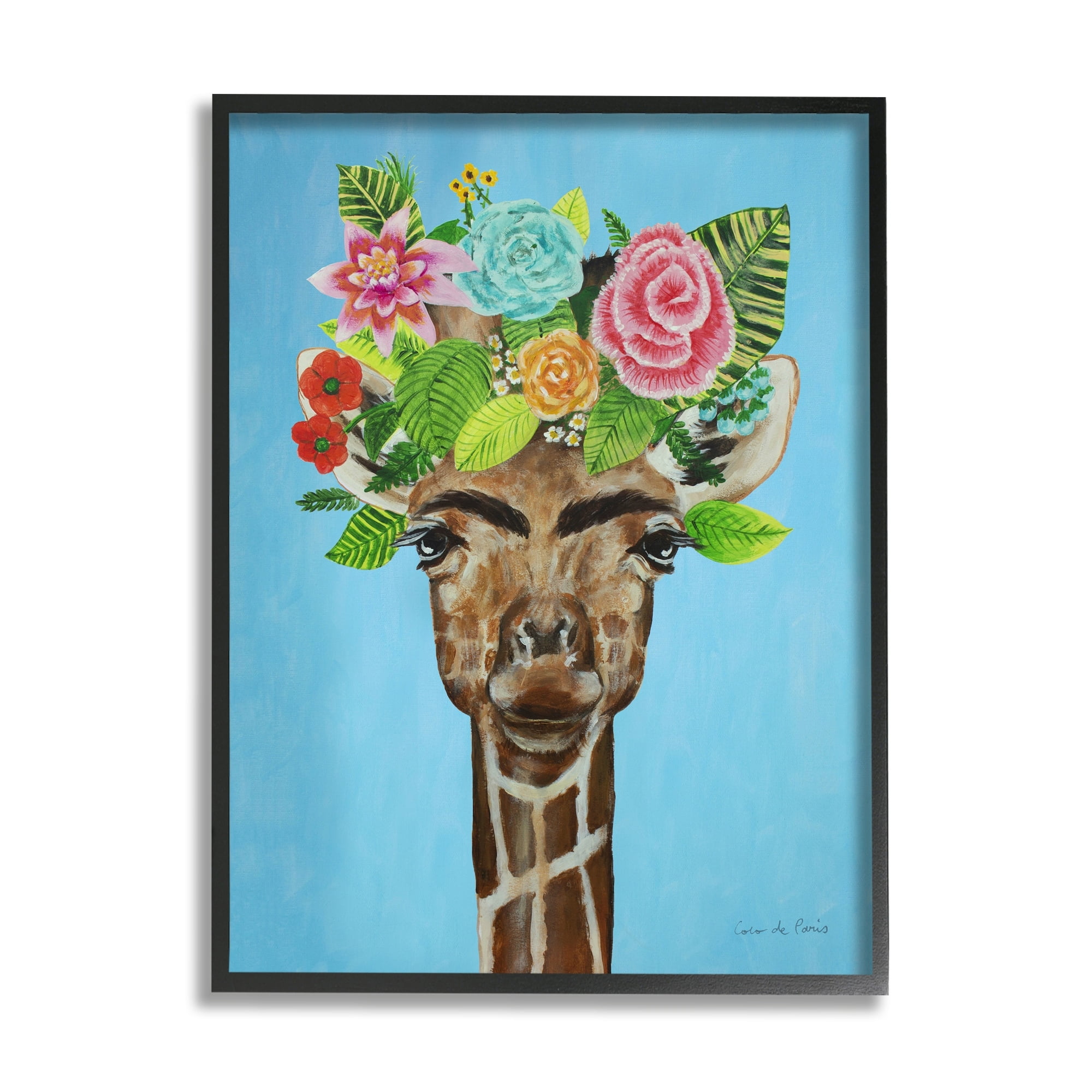 Stupell Industries Cute Floral Roses Giraffe Eyebrows Makeup Portrait Paintings White Framed Art Print Wall Art, 24x30, by Coco de Paris