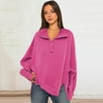 thumbnail image 6 of Fall Spring Women Sweatshirt Loose Turn-down Collar Lantern Sleeves Loose Solid Color Side Slit Buttoned Solid Color Sport Daily Wear Casual Top, 6 of 8