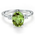 thumbnail image 3 of Gem Stone King 14K White Gold Green Peridot and White Lab Grown Diamond Engagement Ring for Women | 3.00 Cttw | Oval 10X8MM | Gemstone August Birthstone | Size 9, 3 of 6