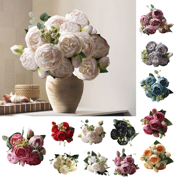 dajkiuy 2Pcs Artificial Silk Flowers Bouquet, Fake Flowers, Valentine's Day Bridal Bouquet, Home Decor Centerpiece, Party Floral Arrangement, Wedding Decoration