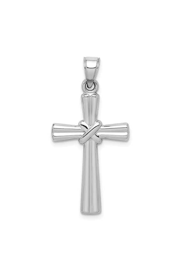 Real 14kt White Gold Hollow Cross Pendant; for Adults and Teens; for Women and Men