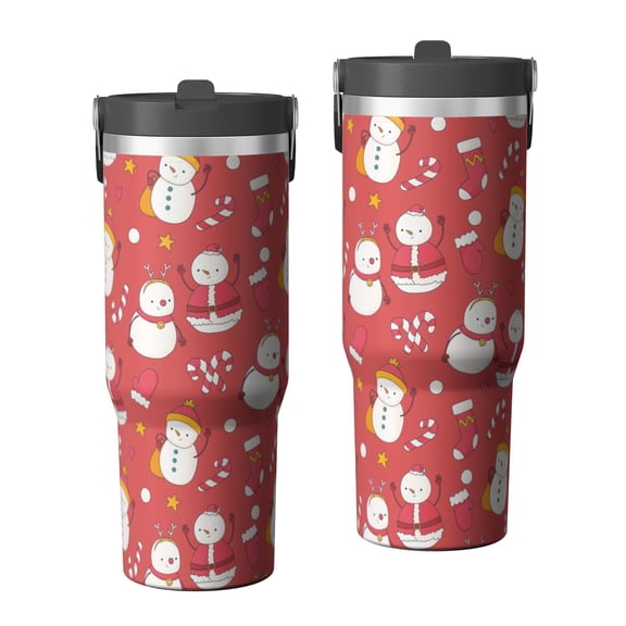 Christmas 30oz Handheld Travel Tumbler with Handle – Double Wall Stainless Steel Insulated Cup, Flip Straw Lid, Leak-Proof & BPA-Free for Hot and Cold Drinks – Durable Coffee & Juice Mug Black