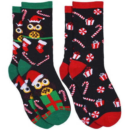 Womens socks christmas owl red and green