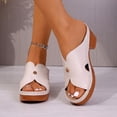 thumbnail image 2 of Platrform Heels for Women Open Toe Cutout Chunky Heeled Sandals Summer Casual Slip on Slides Cork Mules Beige Size 7.5, 2 of 8