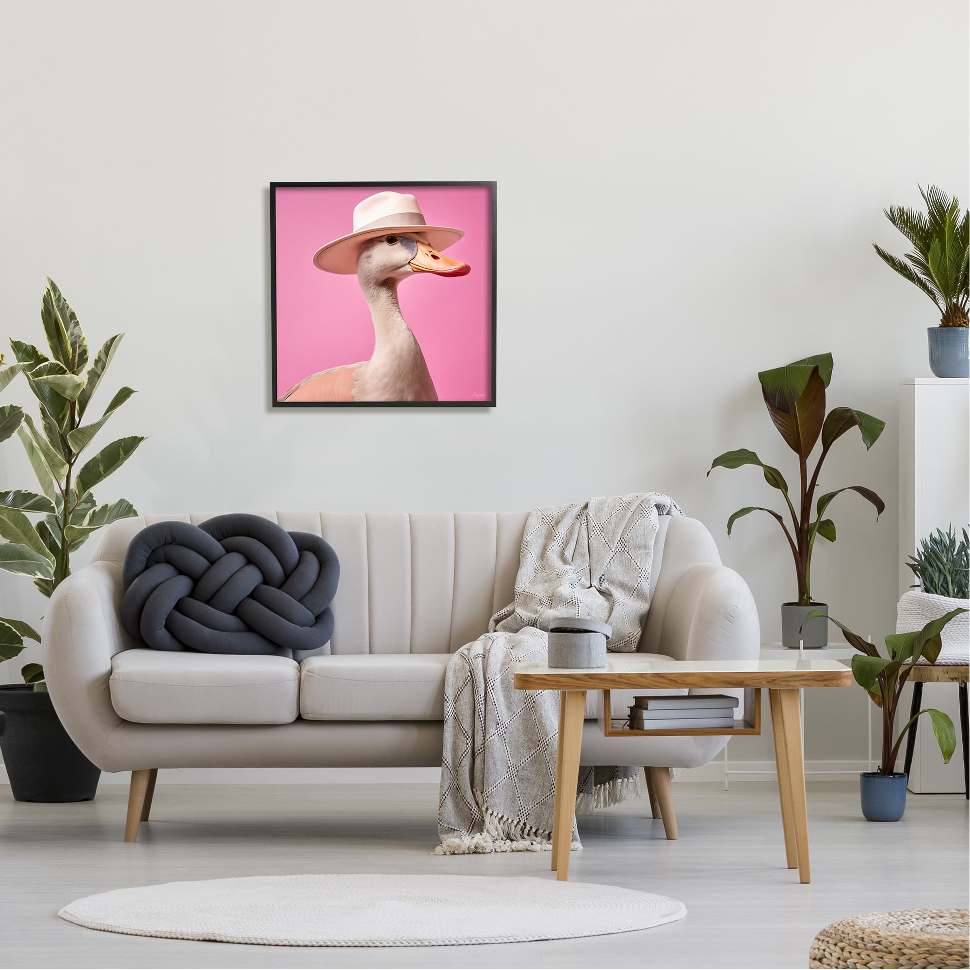 Stupell Industries Duck in Hat on Pink Animals & Insects Painting Black Framed Art Print Wall Art, 24 x 24