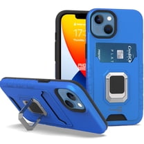 CoverON For Apple iPhone 14 Case, Credit Card slot Ring KickStand Rugged Phone Cover Magnetic holder, Blue