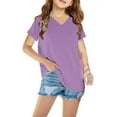 thumbnail image 4 of Wdfiry Kids Cotton V-Neck T-Shirts Ultra-Soft Breathable Boys & Girls Tee 3-14 Years Solid Color Casual Summer Tops, 4 of 5