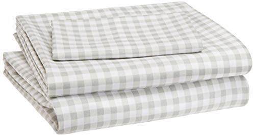 Photo 1 of Basics Kid's Sheet Set - Soft, Easy-Wash Lightweight Microfiber - Twin, Grey Gingham Plaid