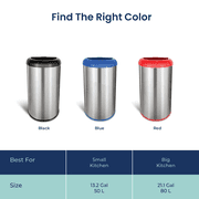 Nine Stars Open-Top Kitchen Trash Can, 13.2 Gallon Stainless Steel, Hands-Free Garbage Bin, with No Lid, Silver and Blue