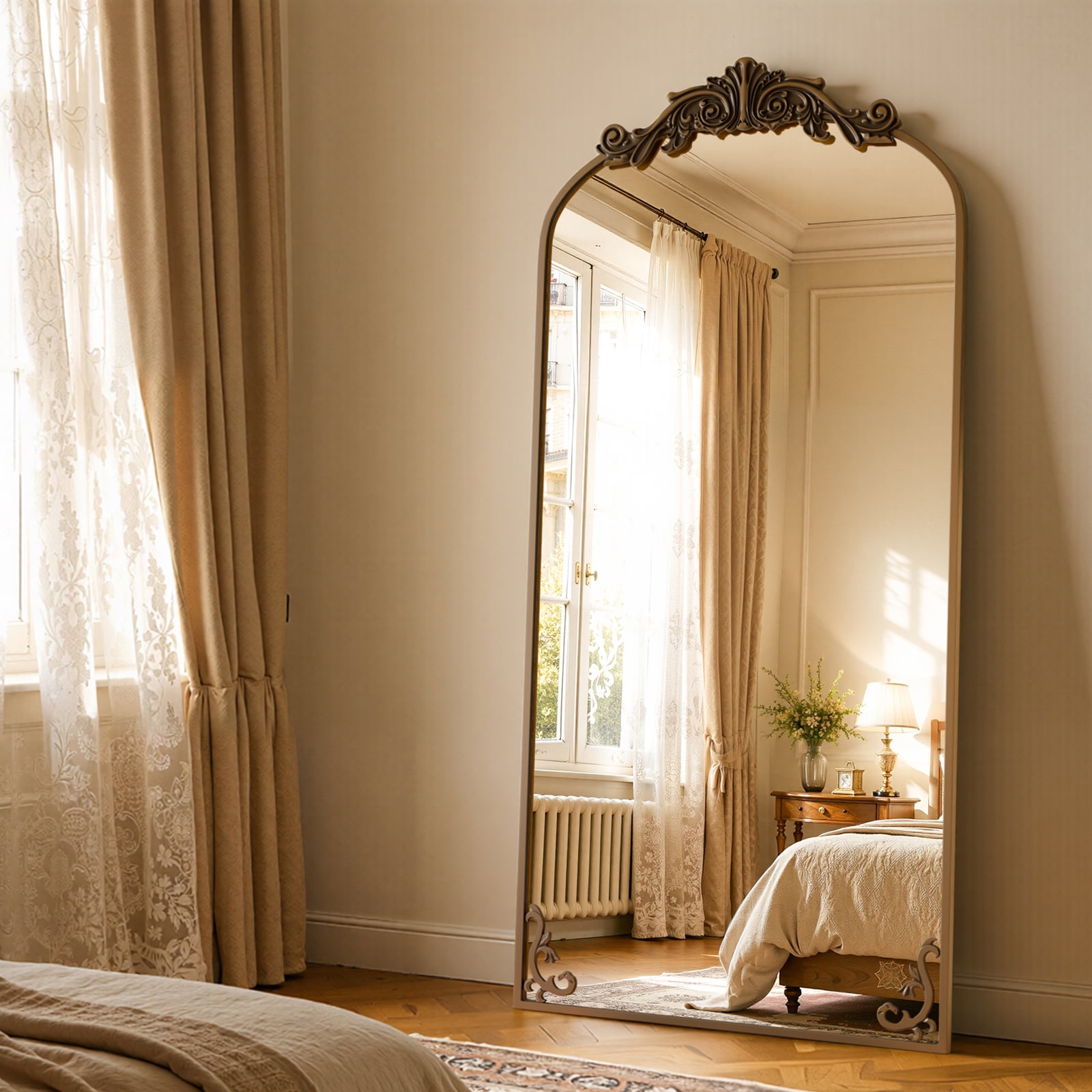 AUROMIR 71"x 32" Arched Floor Mirror Full Length Mirror Baroque Vintage Mirror with Carved Frame, Antique Bronze