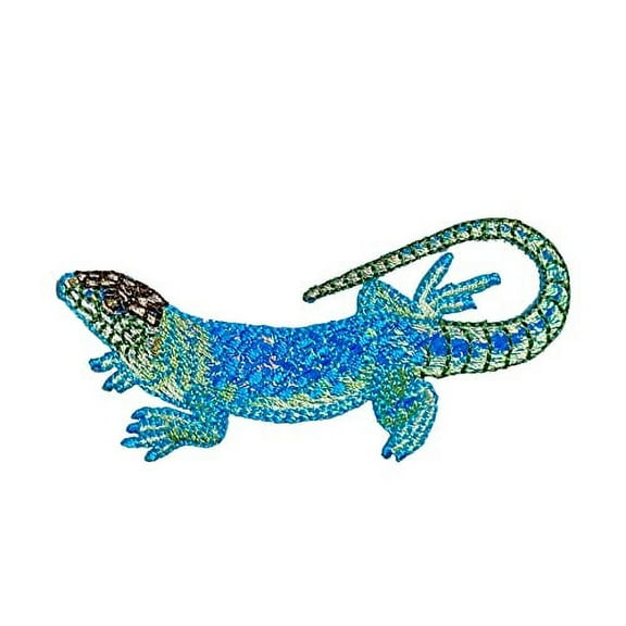 Blue Gecko, Shimmery, Lizard, Facing Left, Embroidered, Iron on Patch