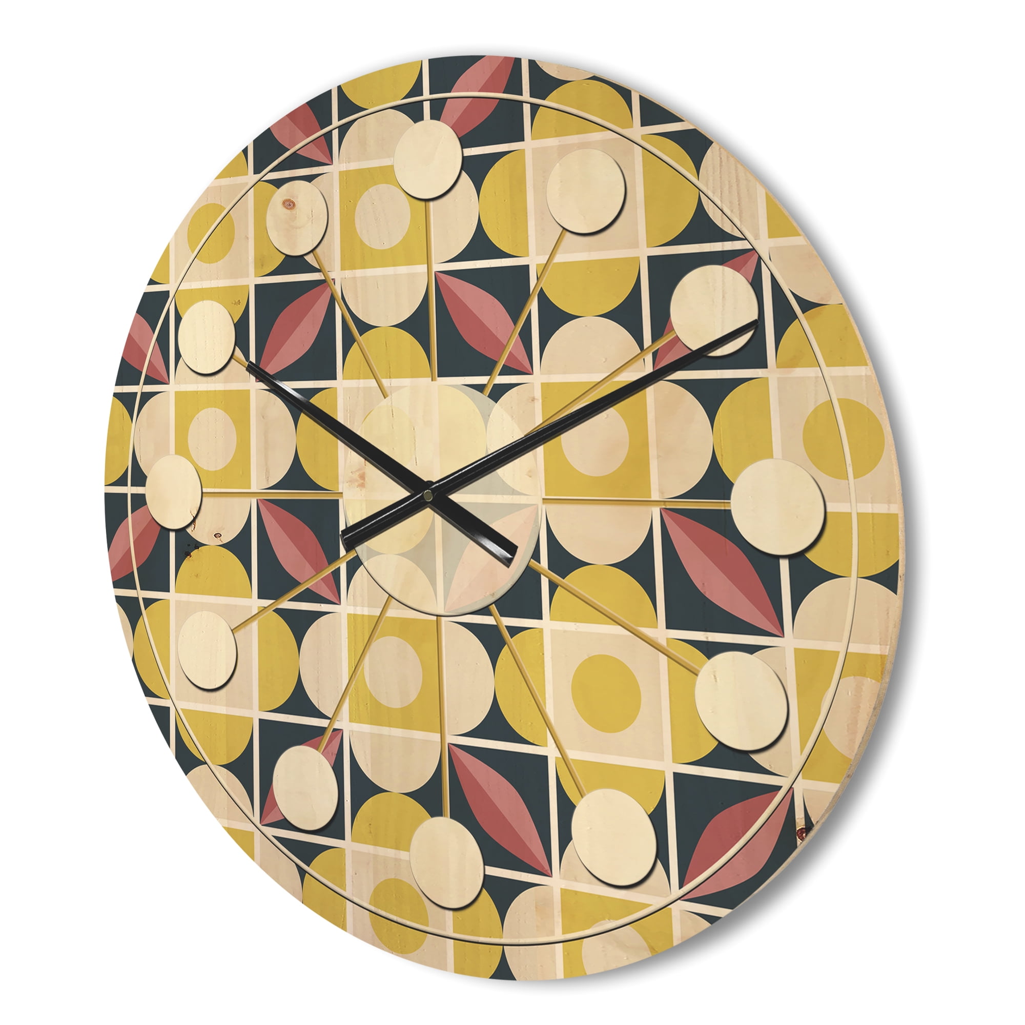 Designart 'Retro Pattern With mosaic style' Mid-Century Modern Wood Wall Clock