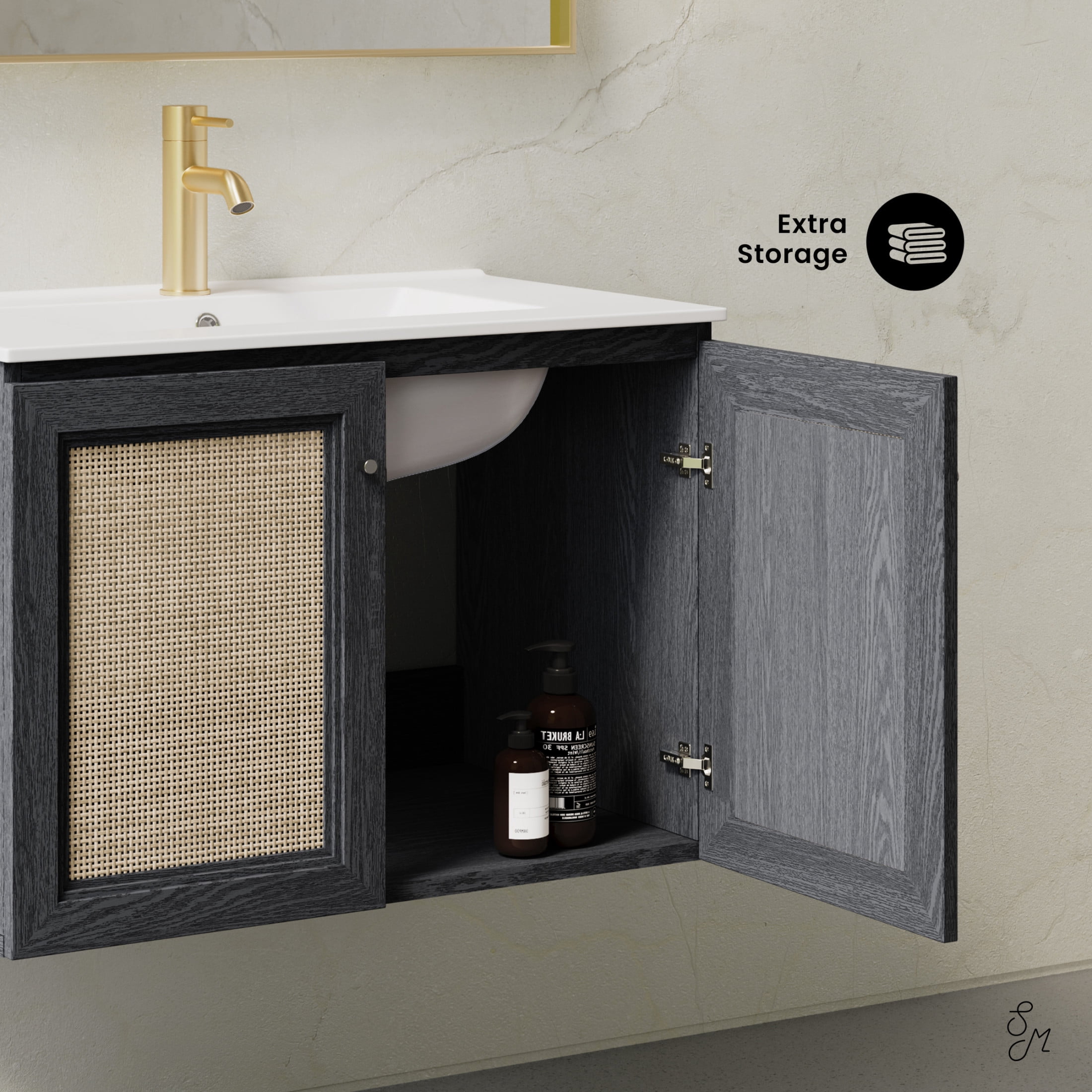 Classe 30" Wall-Mounted Bathroom Vanity in Black Oak with Single Faucet Hole Vanity Top