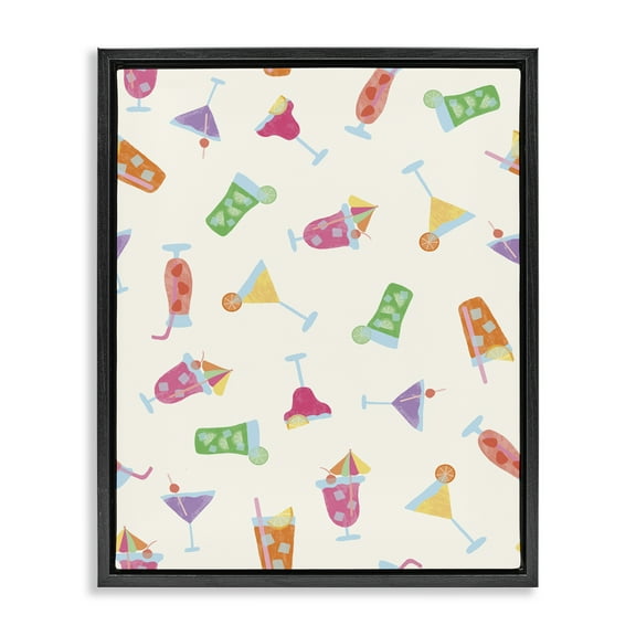 Stupell Industries Summertime Cocktails Patterns Food & Beverage Painting Black Floater Framed Canvas Art Print Wall Art, 17 x 21