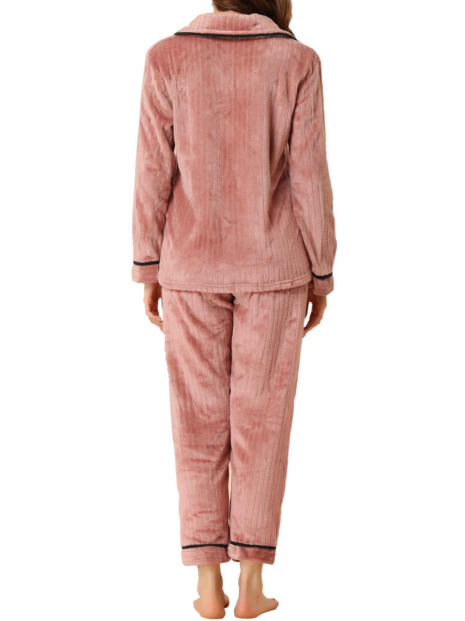 Unique Bargains Women’s Flannel Pajama Sleepwear Button Down Pj Lounge Sets