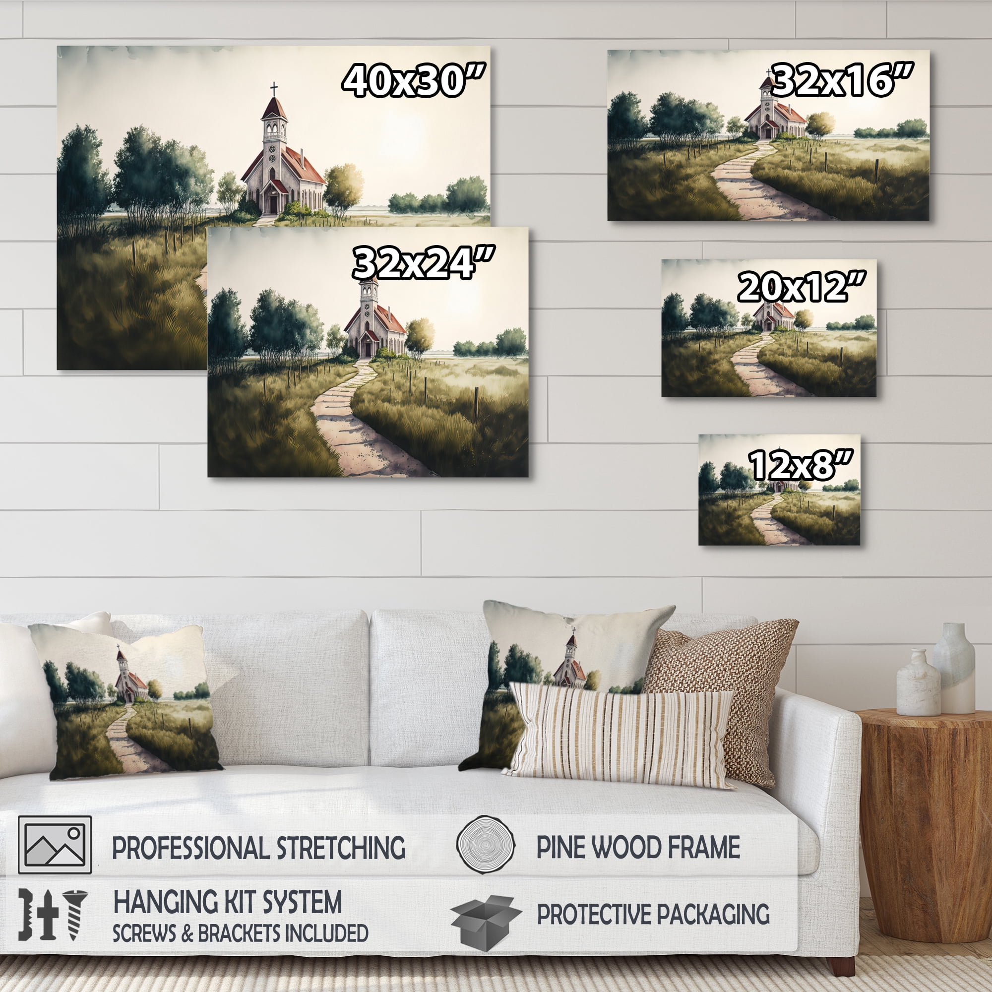 Designart Winding Path To Church III Canvas Wall Art