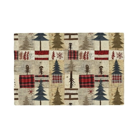 

Placemats Set of 4 Rustic Plaid Forest Lodge Heat Resistant Non - Slip Place mats Waterproof table mat for Kitchen Dining-4片装