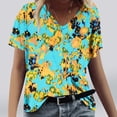 thumbnail image 2 of Tops Florales para las Mujeres, Casual V-Cuello Camiseta de Manga Corta Blusa de Moda Hecha de Estante de Imitación para Toda la Temporada de Uso Diario, Tops Cortos para las Mujeres, 2 of 4