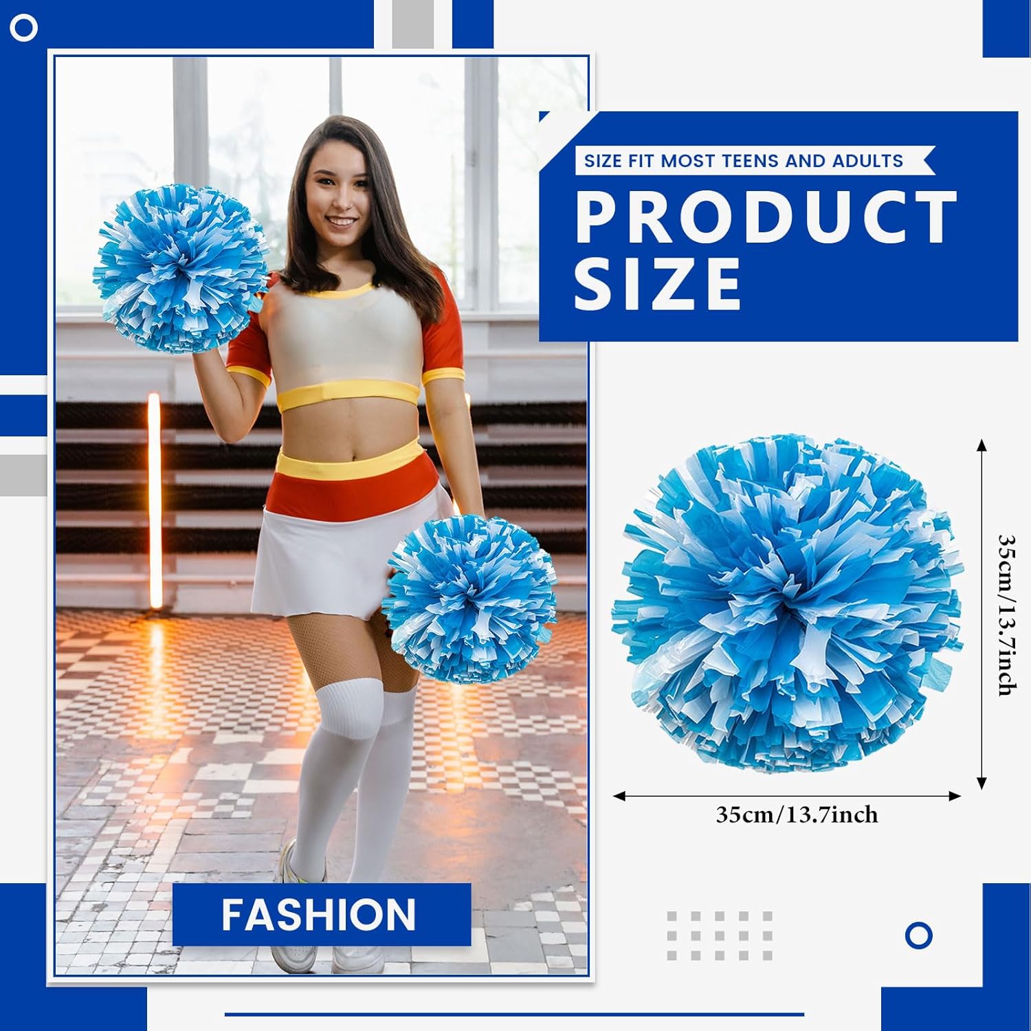20 PCS pom poms Cheer, 13.8inch Sports Dance for Sports Team Spirit Cheering with Handle Rings